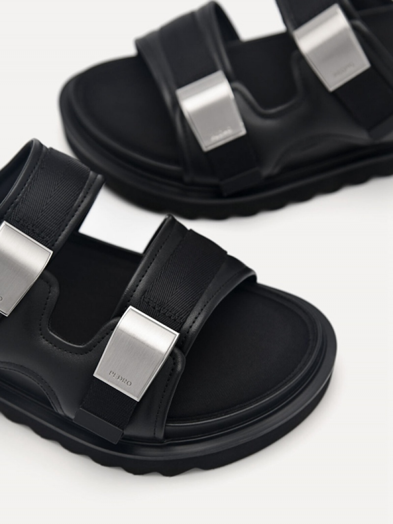 Black Women's Pedro Aryna Double Strap Sandals | FCWRKX-936