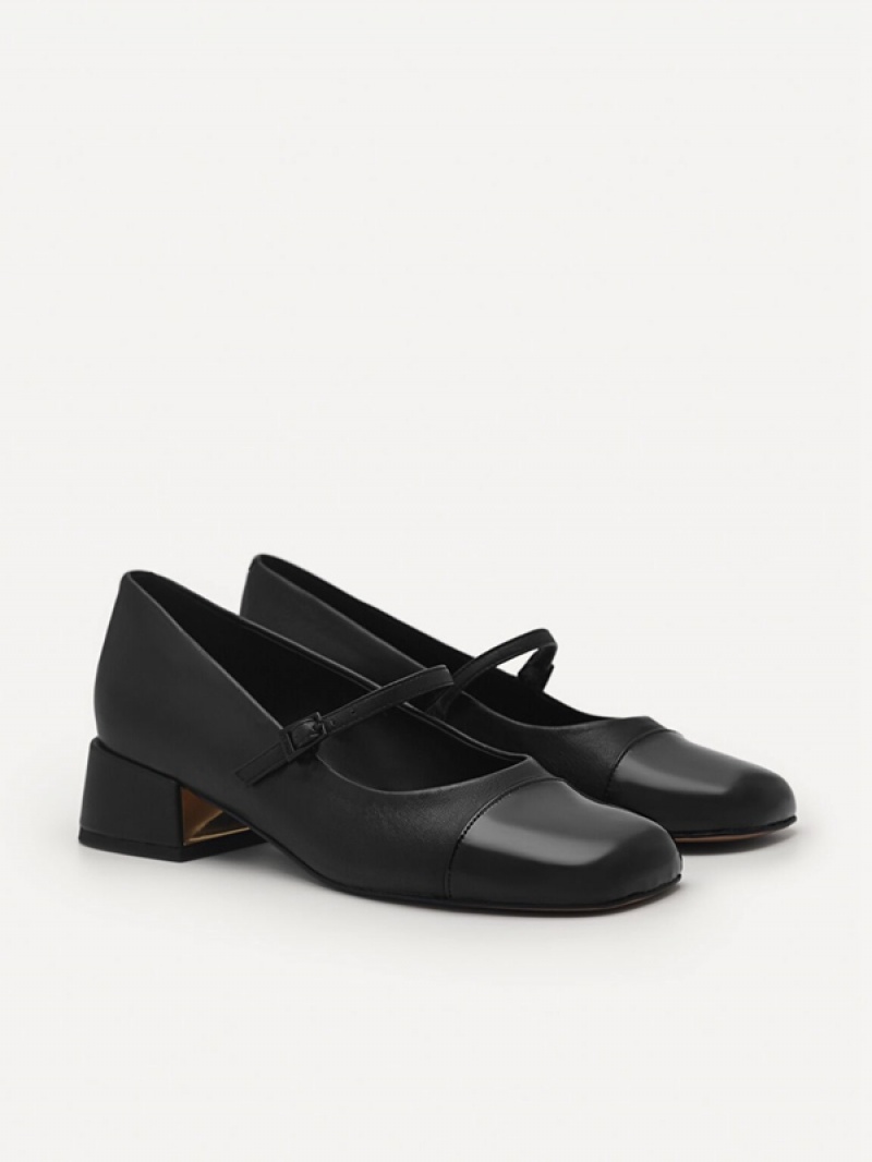 Black Women's Pedro Bianca Leather Mary Jane Pumps | HJISOB-798