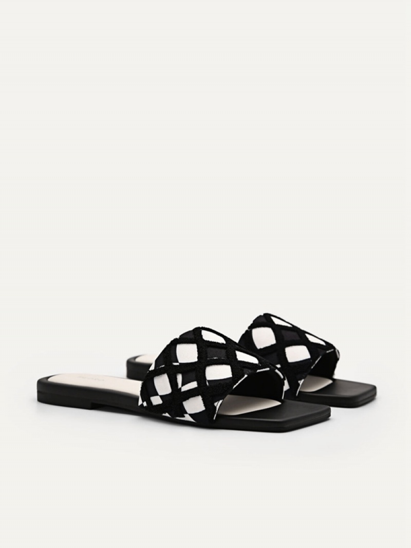 Black Women's Pedro Bianca Twill Sandals | SCMDJK-671