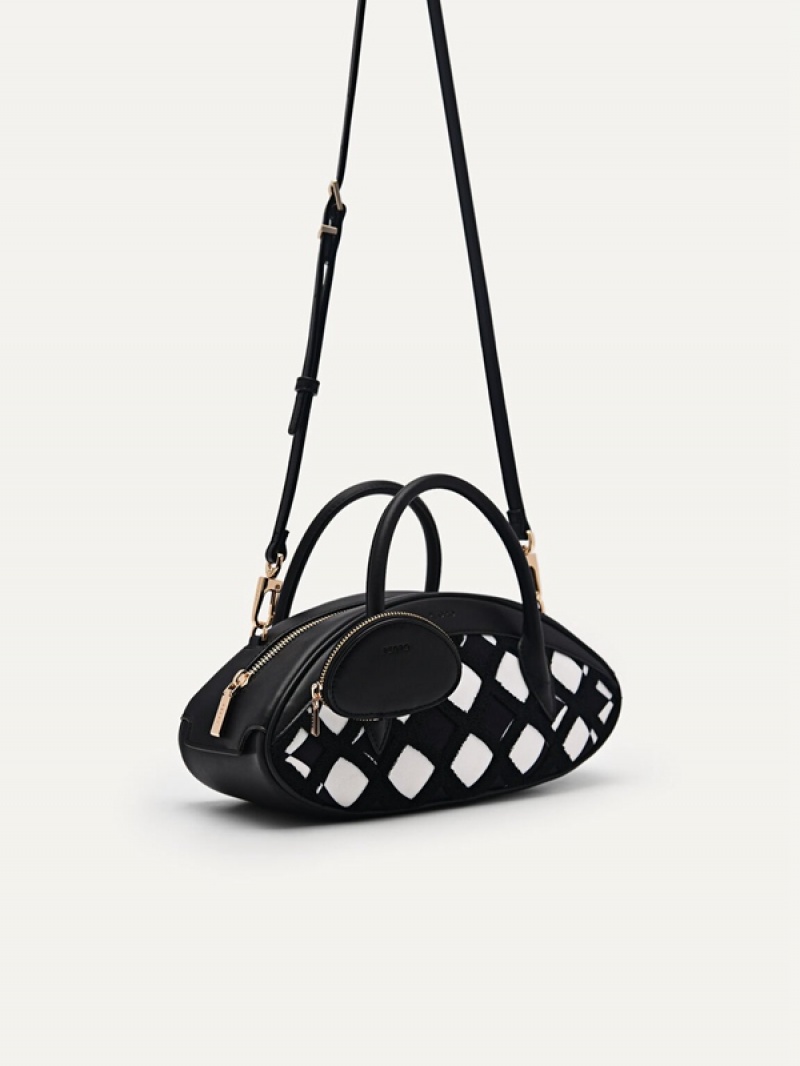 Black Women's Pedro Bianca Twill Shoulder Bags | QYBGOU-765