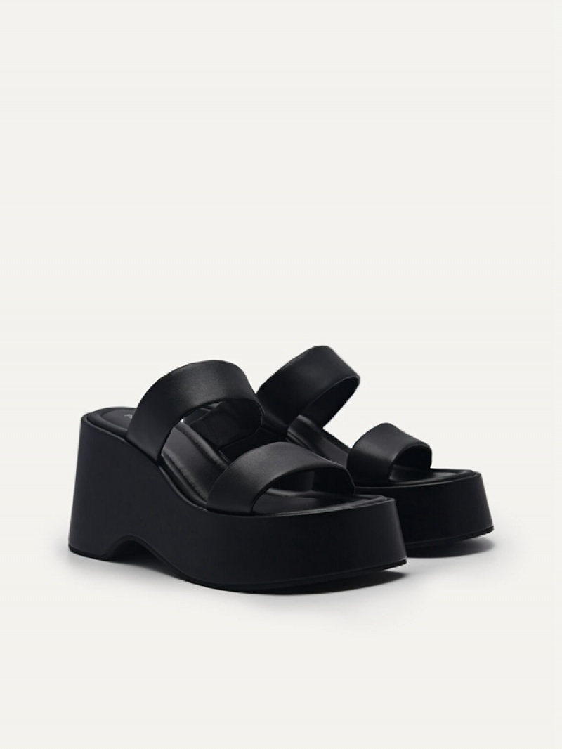 Black Women's Pedro Bianca Wedge Sandals | QIOBZR-542