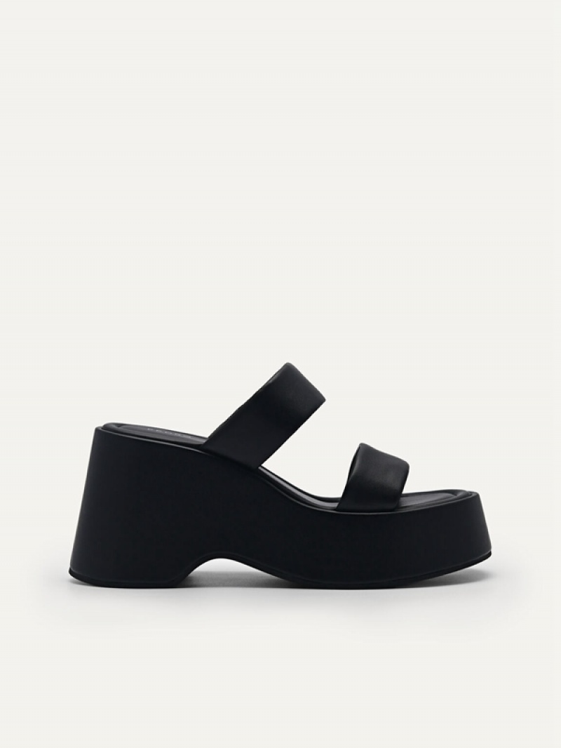 Black Women\'s Pedro Bianca Wedge Sandals | QIOBZR-542