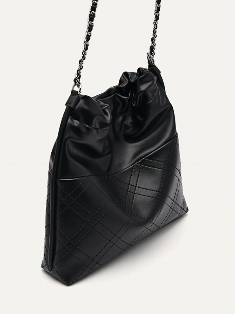 Black Women's Pedro Cala Quilted Drawstring Tote Bag | JYQOLC-592