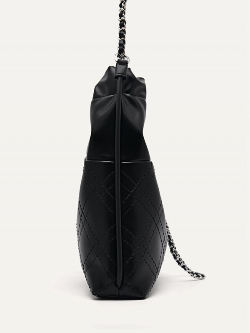 Black Women's Pedro Cala Quilted Drawstring Tote Bag | JYQOLC-592