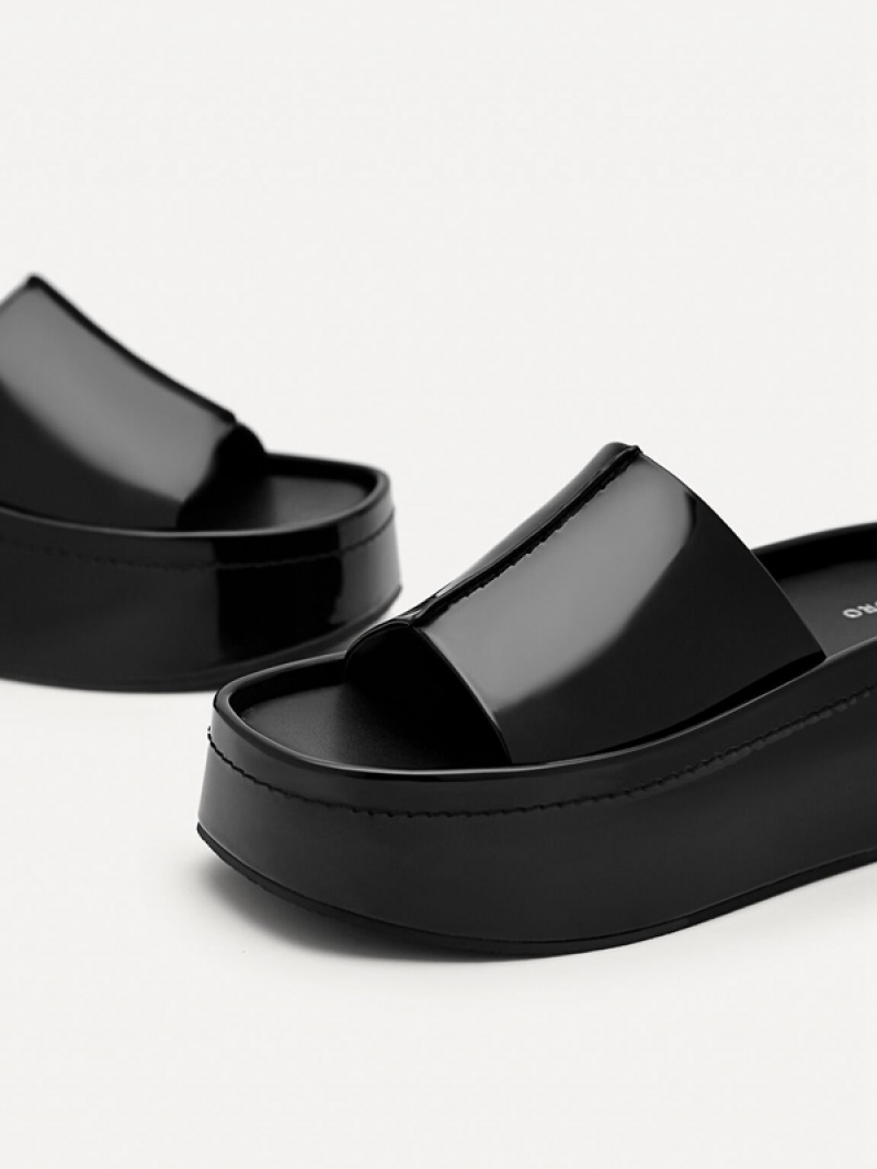 Black Women's Pedro Carmen Platform Sandals | UQRAOW-542