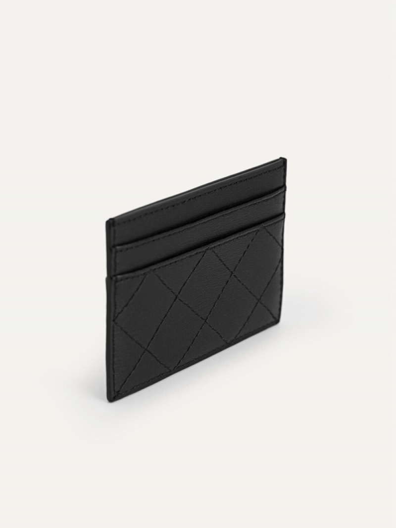 Black Women's Pedro Cris-Cross Pattern Leather Card Holder | UBSDMP-249