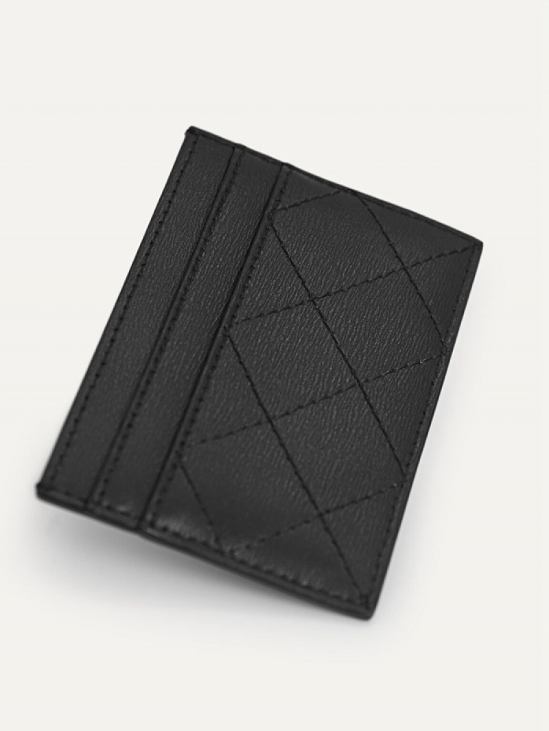 Black Women's Pedro Cris-Cross Pattern Leather Card Holder | UBSDMP-249