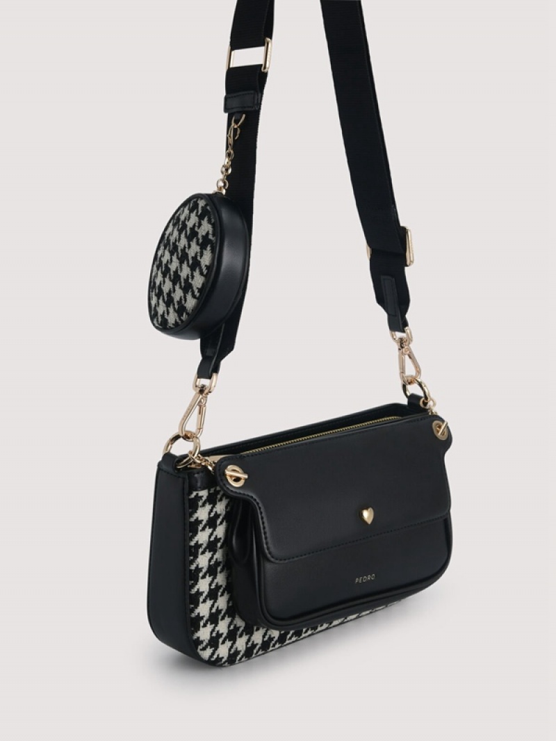 Black Women's Pedro Dilone Houndstooth Double Flap Shoulder Bags | SHZUDX-123