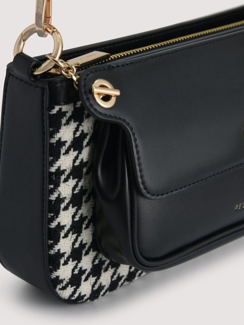 Black Women's Pedro Dilone Houndstooth Double Flap Shoulder Bags | SHZUDX-123