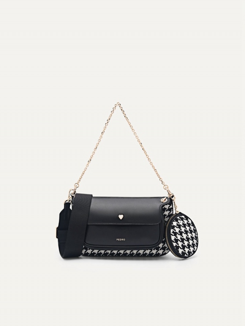 Black Women\'s Pedro Dilone Houndstooth Double Flap Shoulder Bags | SHZUDX-123