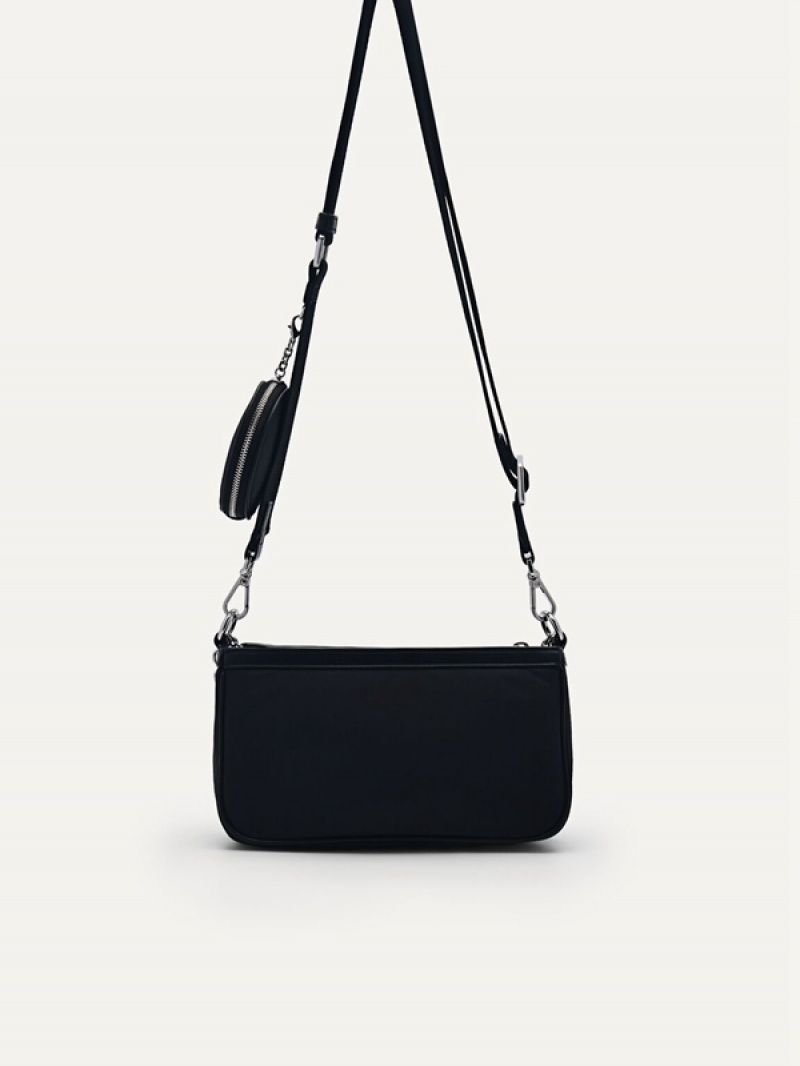 Black Women's Pedro Dilone Nylon Double Flap Shoulder Bags | ARTQIY-486