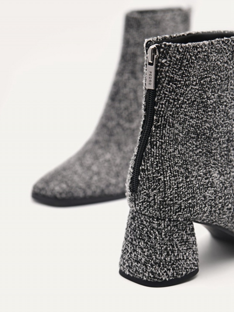 Black Women's Pedro Eva Tweed Heel Ankle Boots | LSFXUN-438