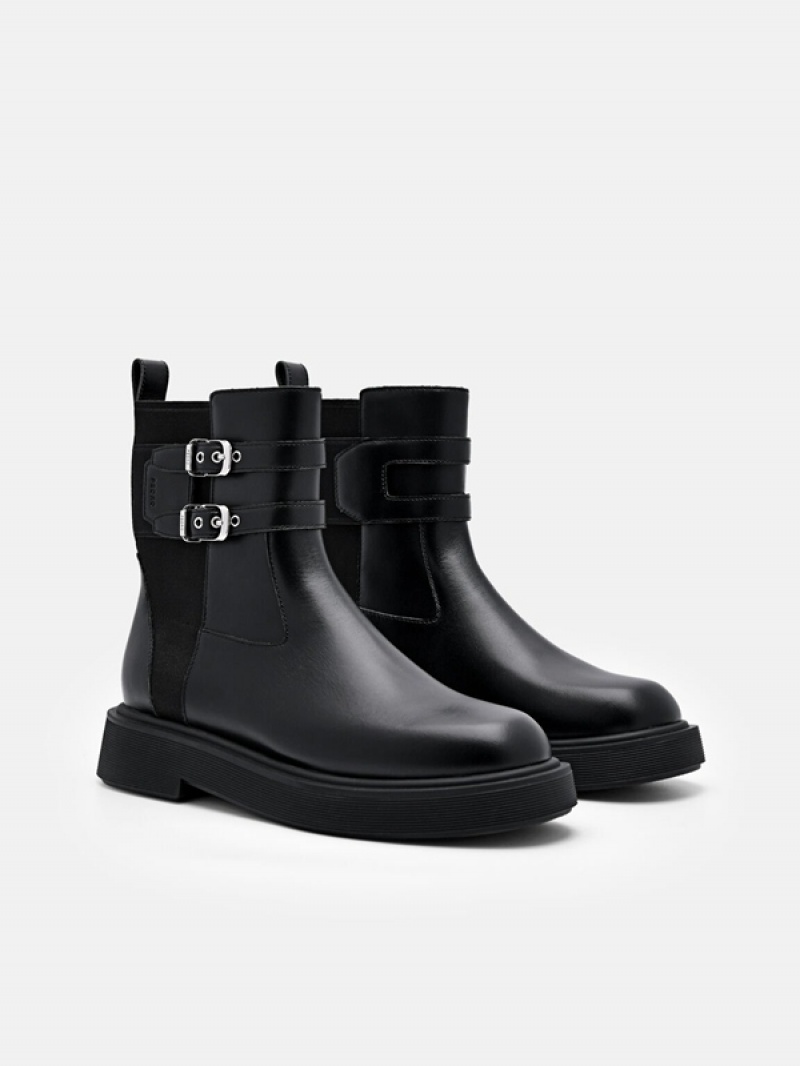 Black Women's Pedro Flo Leather Chelsea Boots | IVCTAL-876