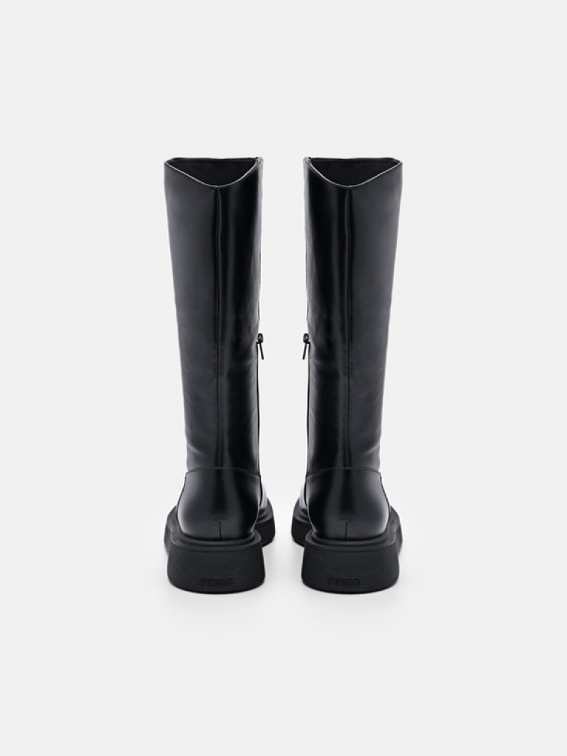 Black Women's Pedro Flo Leather Knee Boots | NUQHBR-839