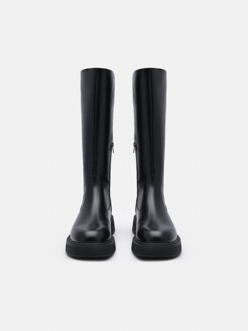 Black Women's Pedro Flo Leather Knee Boots | NUQHBR-839