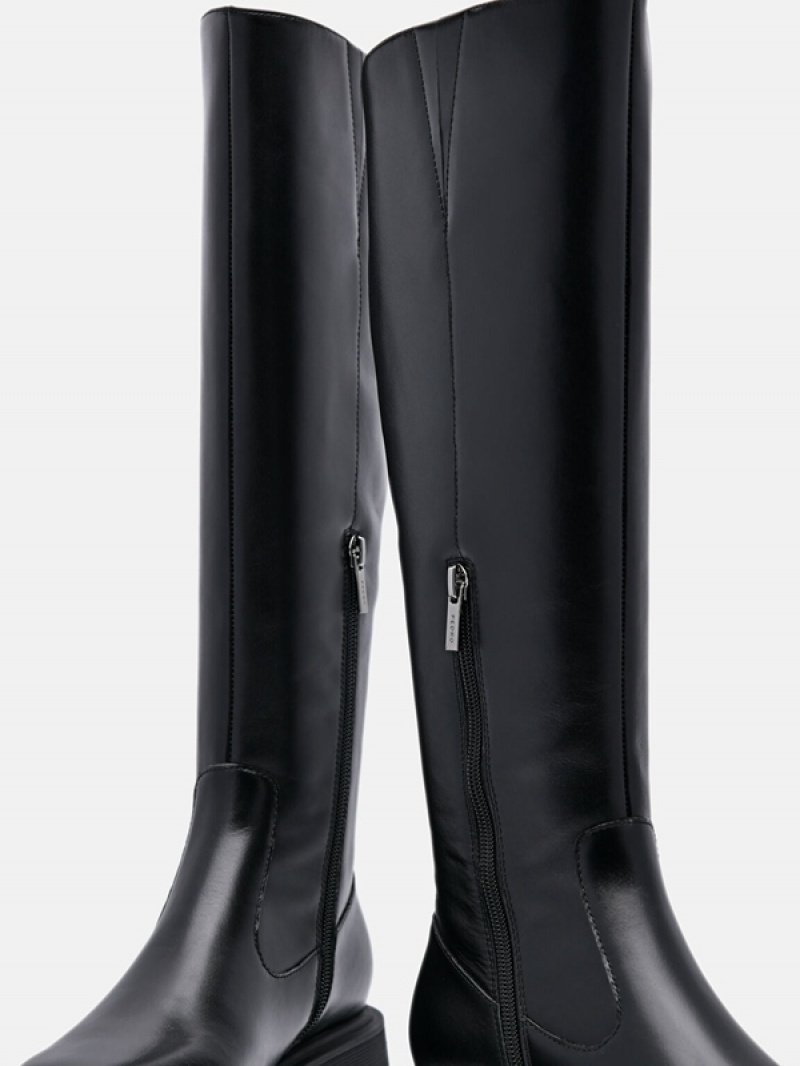 Black Women's Pedro Flo Leather Knee Boots | NUQHBR-839