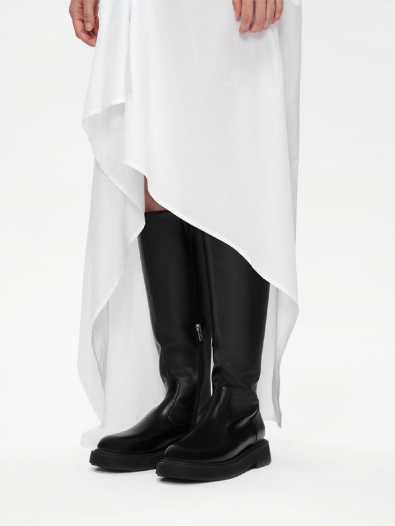 Black Women's Pedro Flo Leather Knee Boots | NUQHBR-839