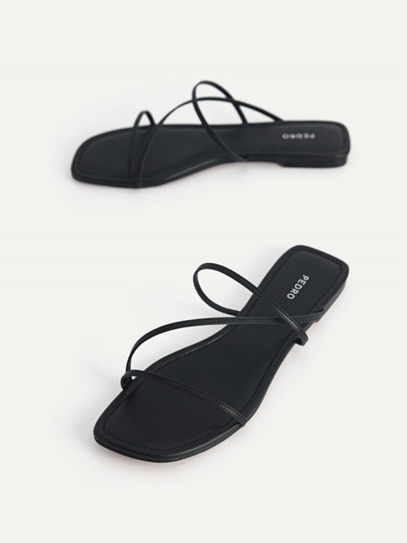 Black Women's Pedro Gwyneth Strappy Flats | BEHMRF-813