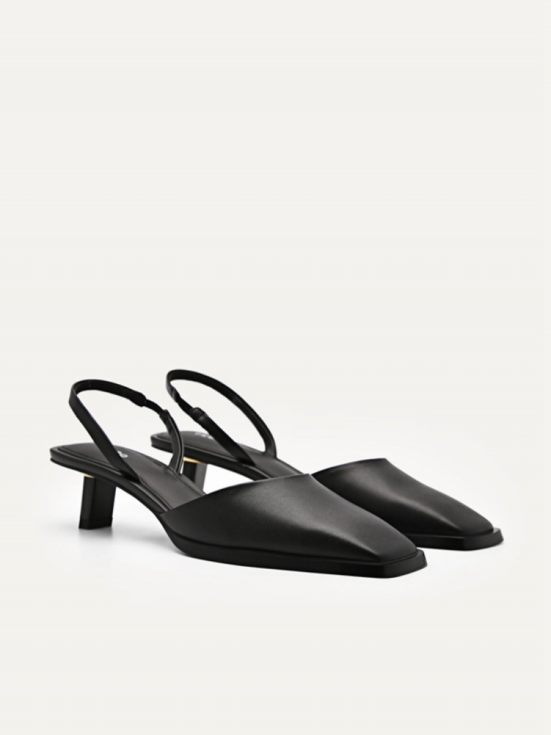 Black Women's Pedro Heel Slingback Heels Sandals | OBFUCK-904