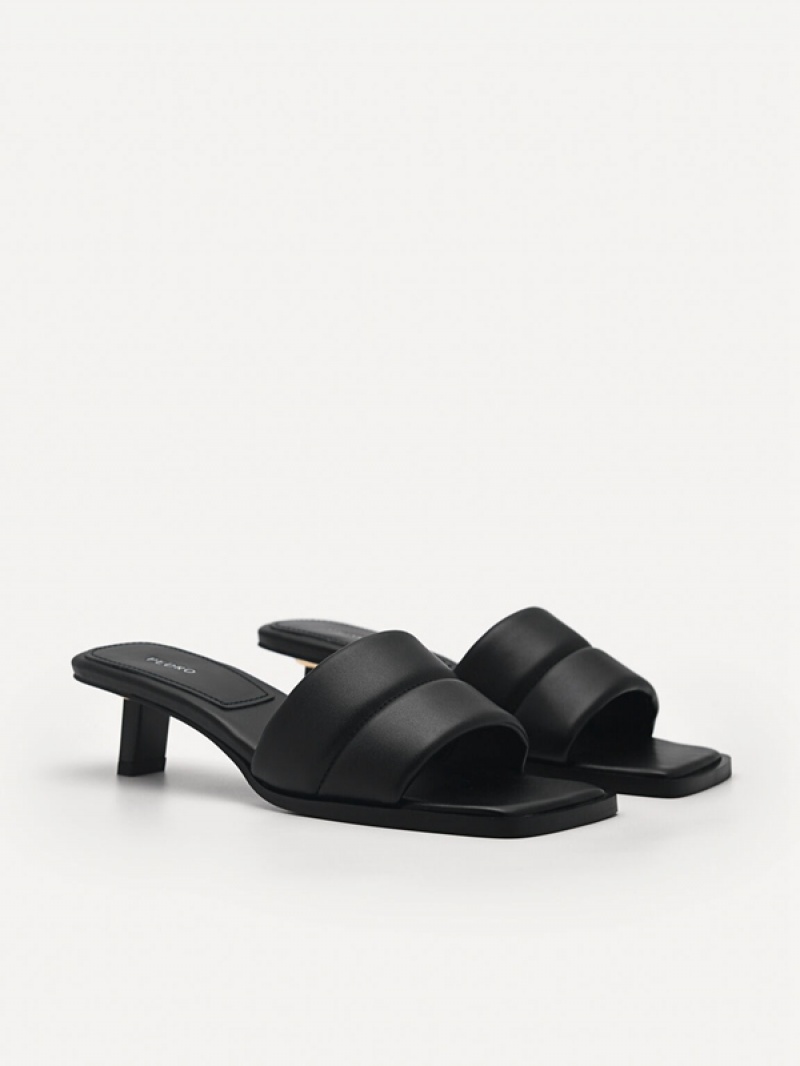 Black Women's Pedro Heel Slip-On Heels Sandals | HKCMSJ-503