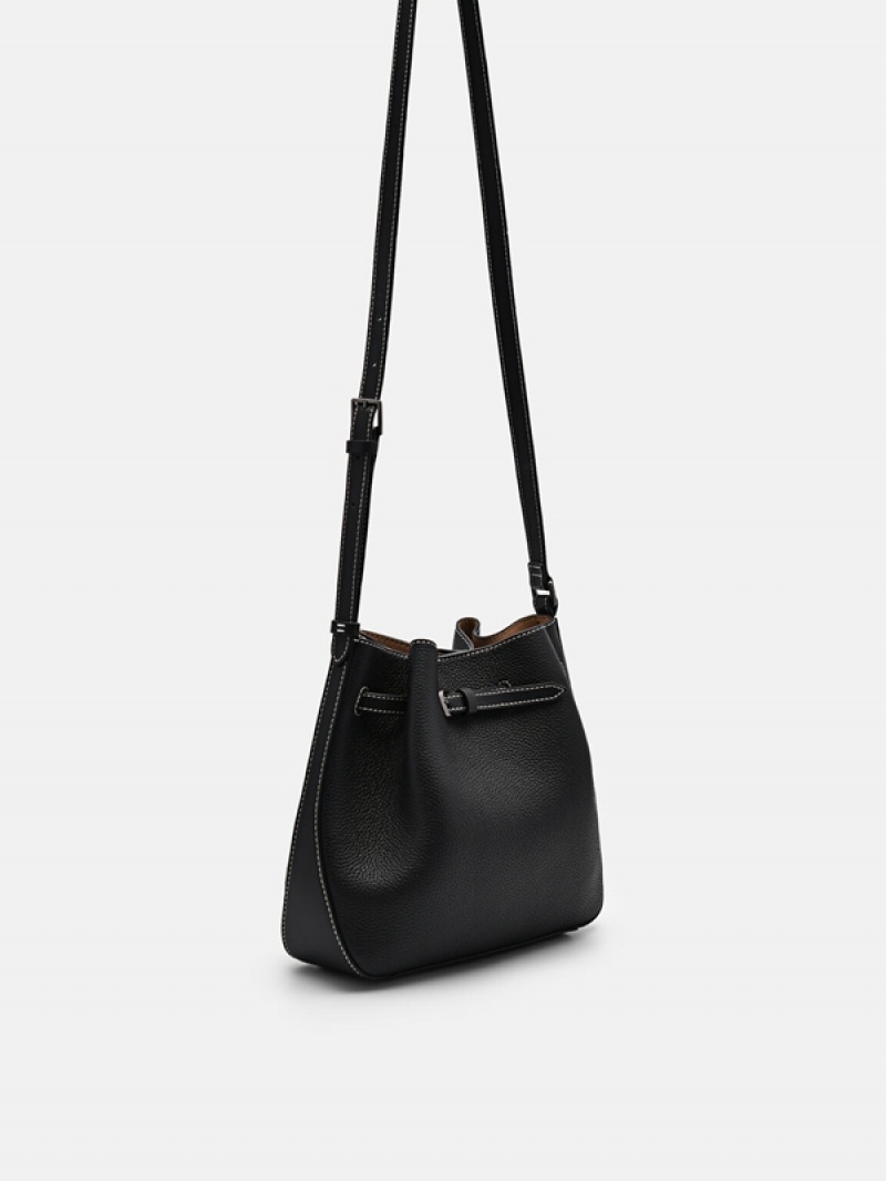 Black Women's Pedro Helix Leather Bucket Bags | LCHEBA-638