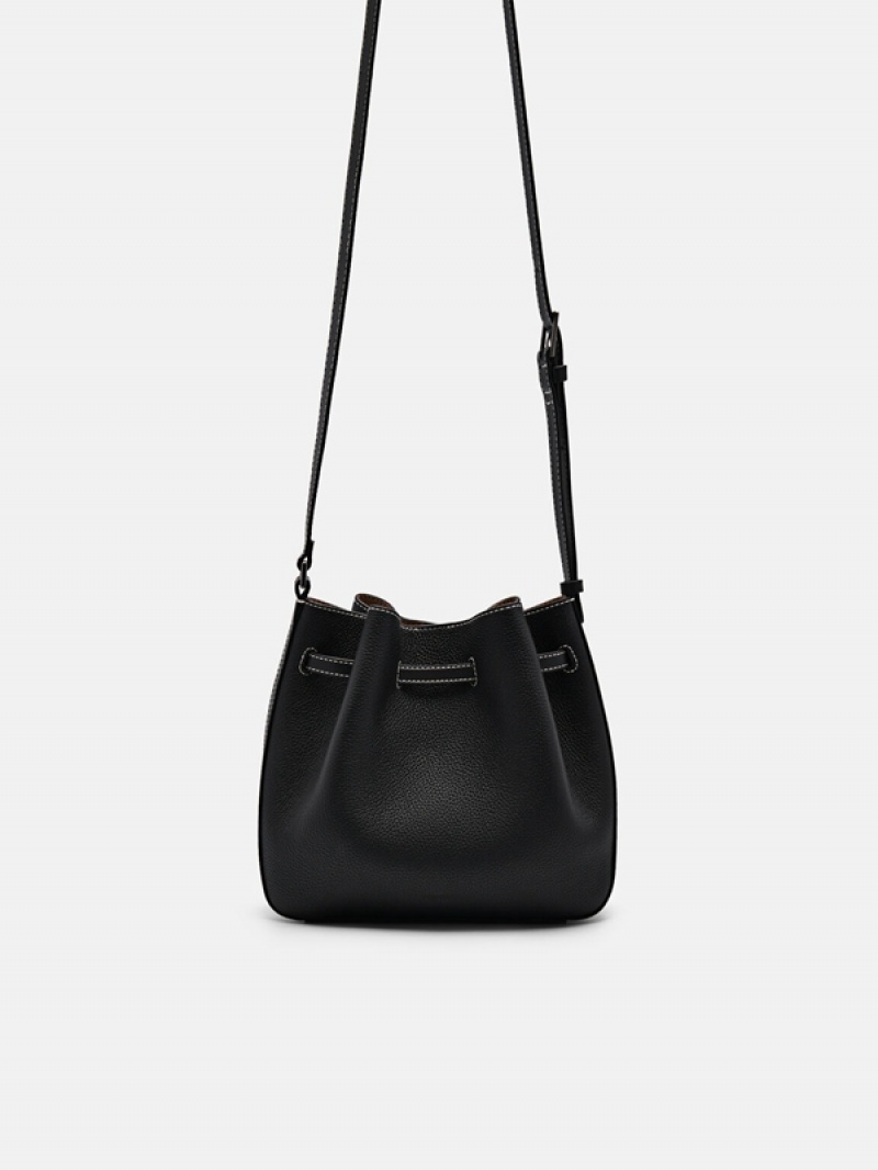 Black Women's Pedro Helix Leather Bucket Bags | LCHEBA-638