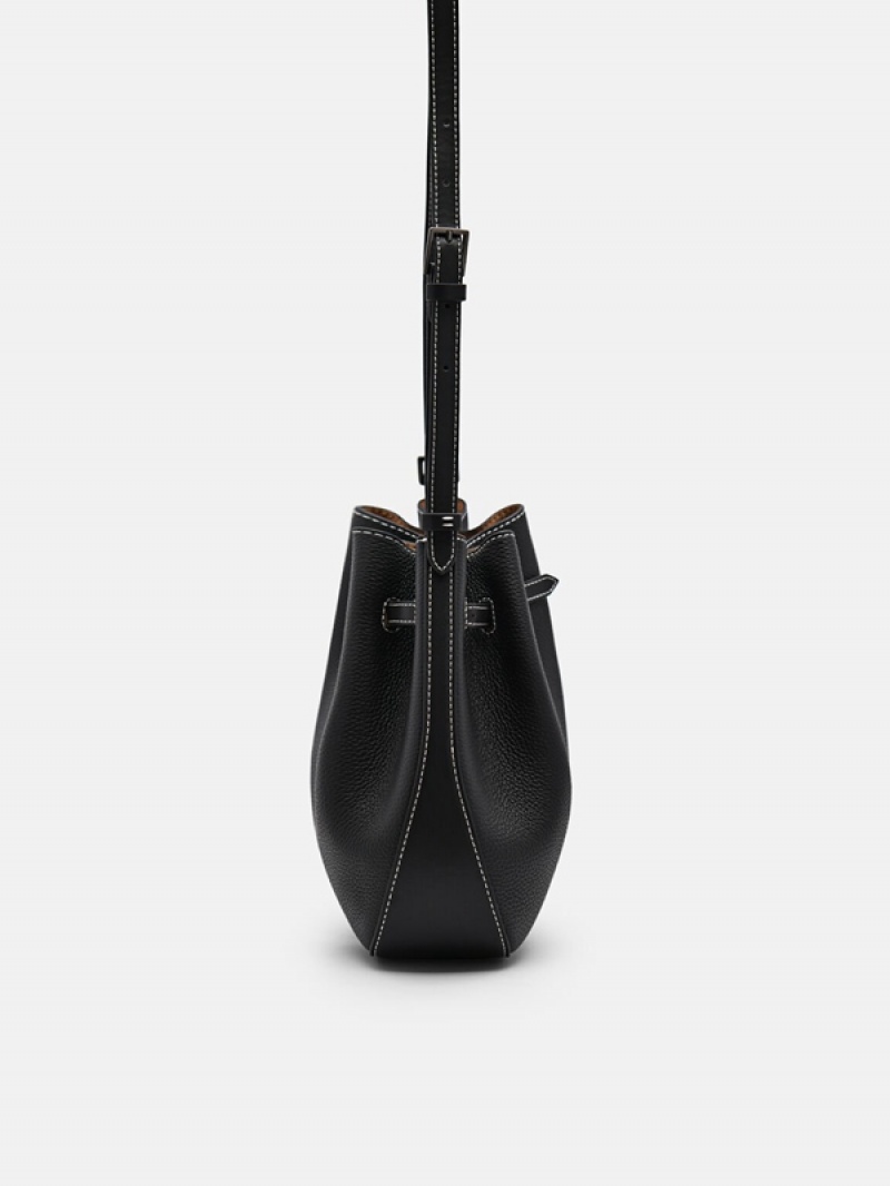 Black Women's Pedro Helix Leather Bucket Bags | LCHEBA-638