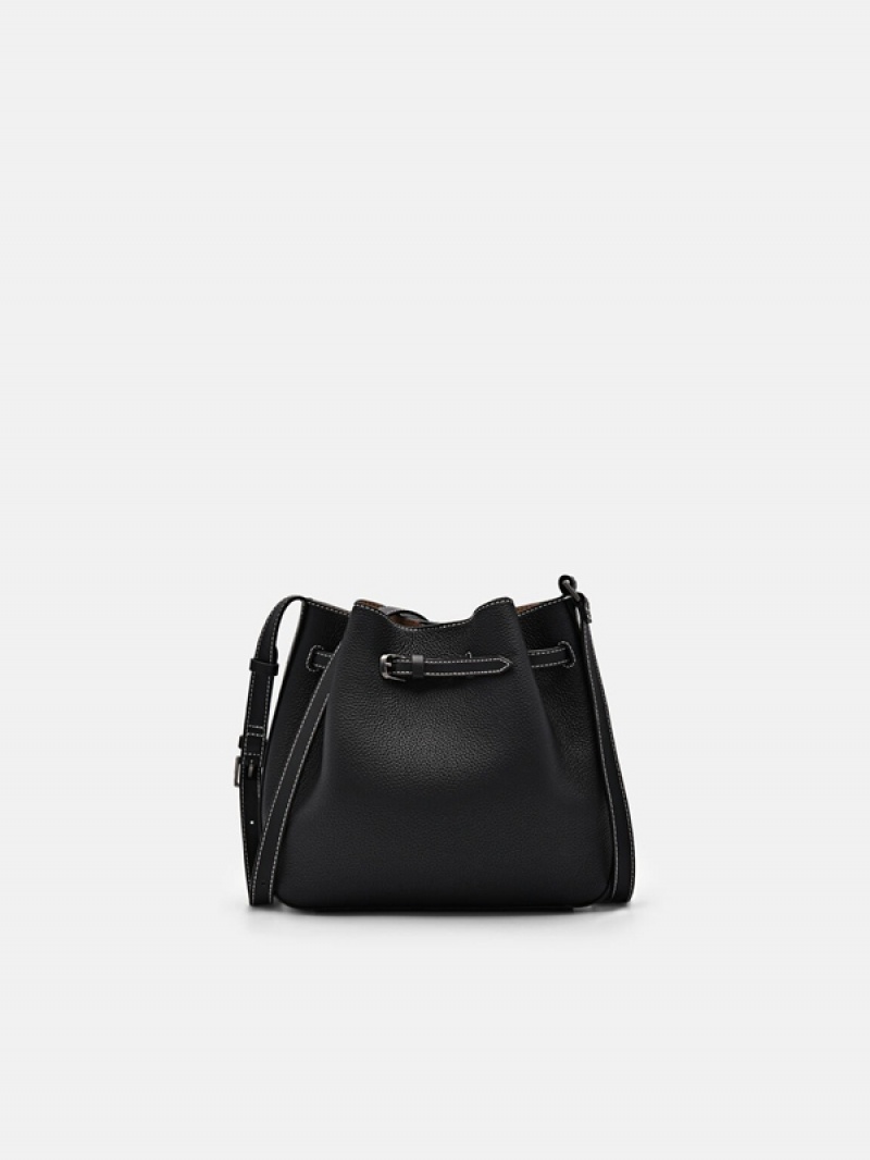 Black Women\'s Pedro Helix Leather Bucket Bags | LCHEBA-638