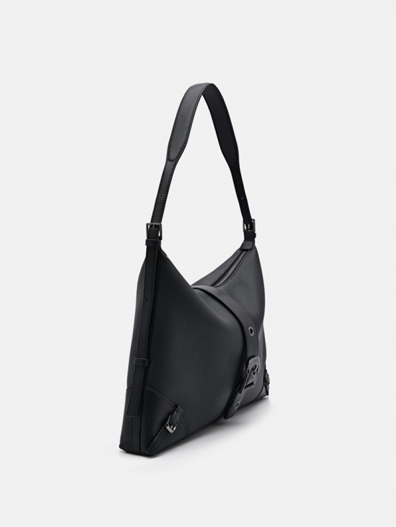 Black Women's Pedro Helix Leather Hobo Bag | KZMCJL-453