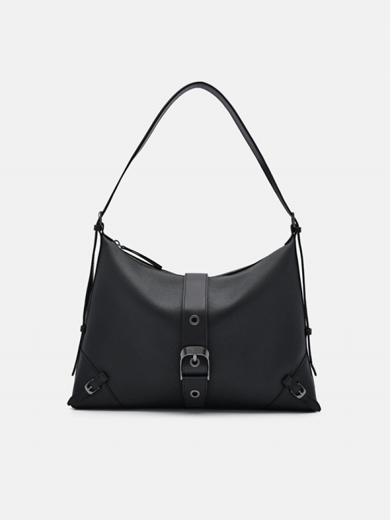 Black Women\'s Pedro Helix Leather Hobo Bag | KZMCJL-453