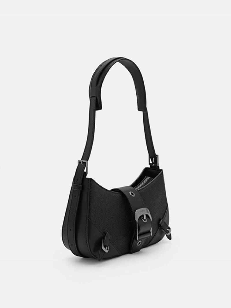 Black Women's Pedro Helix Leather Shoulder Bags | RVISWL-392