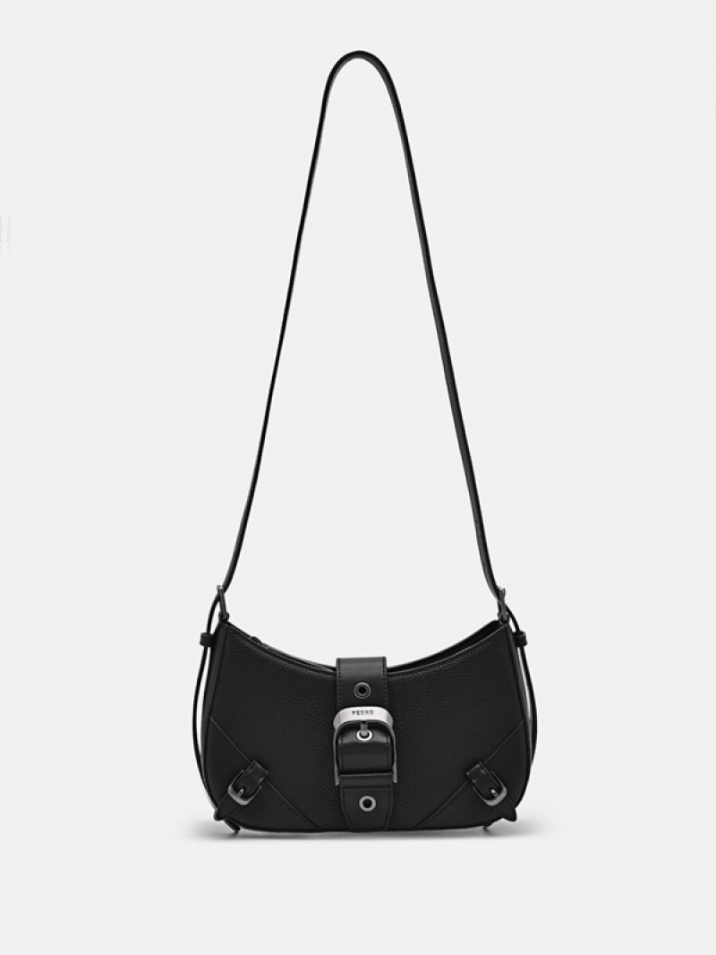 Black Women's Pedro Helix Leather Shoulder Bags | RVISWL-392