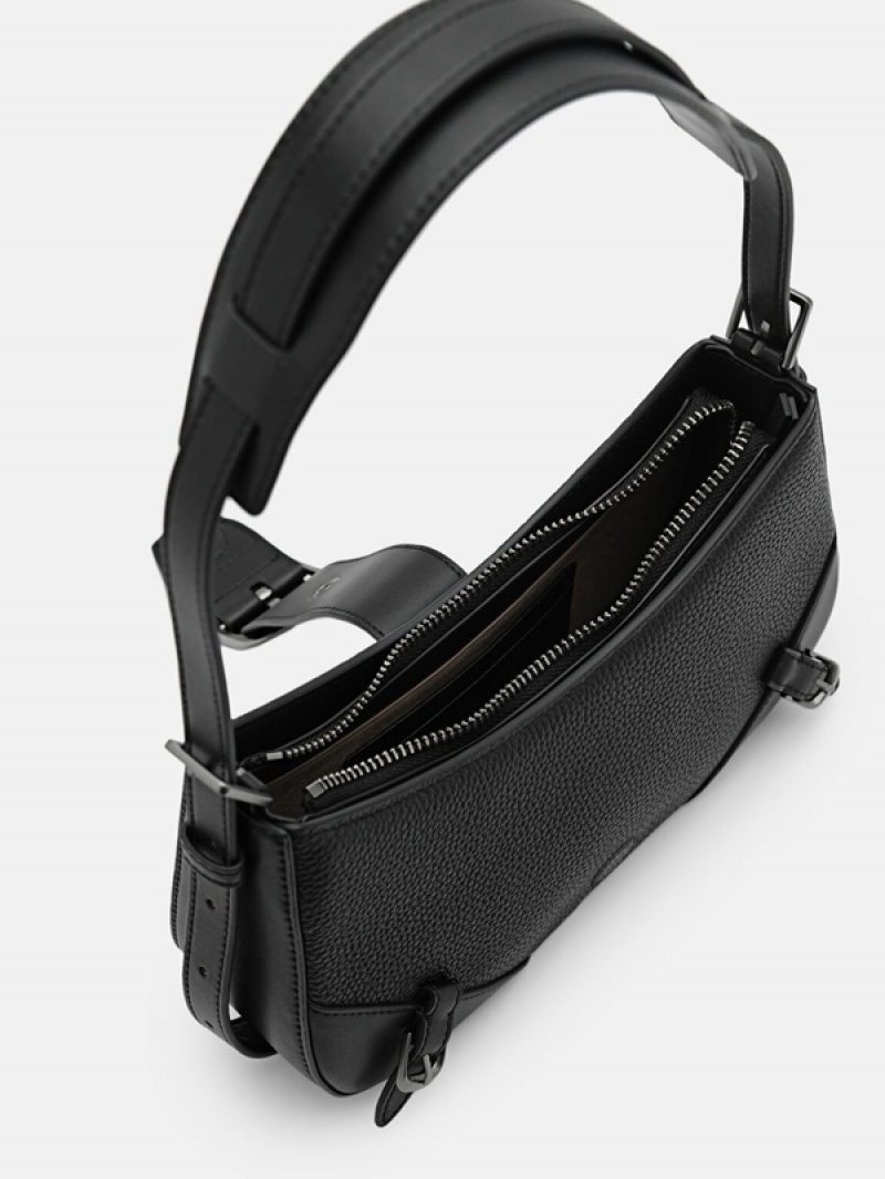 Black Women's Pedro Helix Leather Shoulder Bags | RVISWL-392