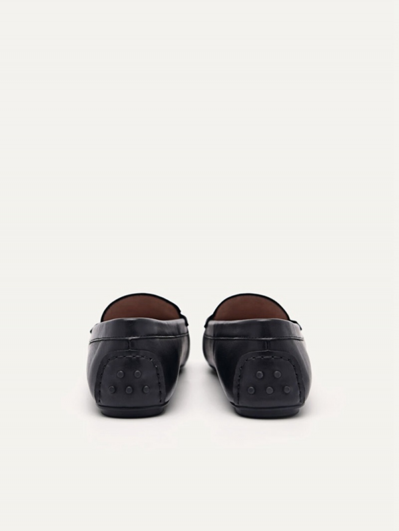 Black Women's Pedro Icon Leather Moccasins | URMJQG-735