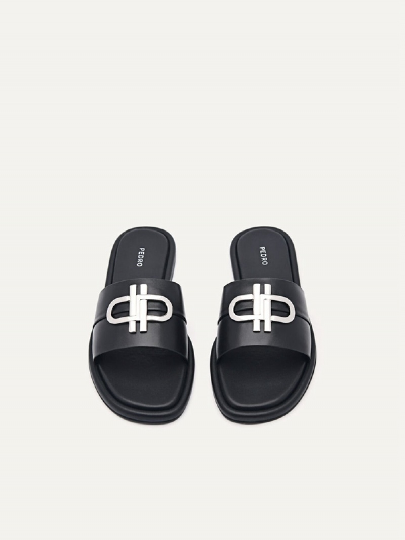 Black Women's Pedro Icon Leather Sandals | LDGONP-274