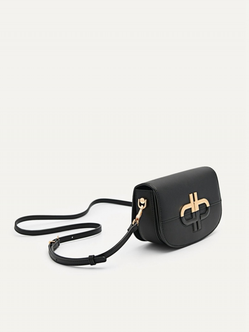 Black Women's Pedro Icon Leather Shoulder Bags | MDLKPE-143