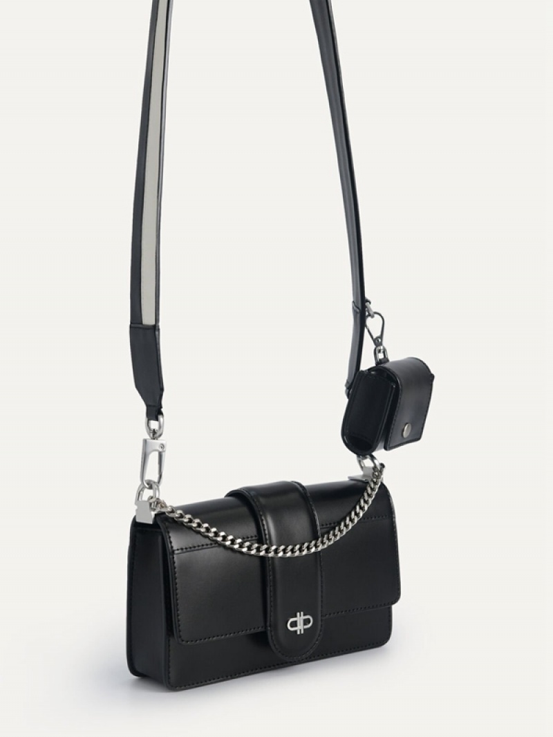 Black Women's Pedro Icon Leather Shoulder Bags | TWUSQF-589