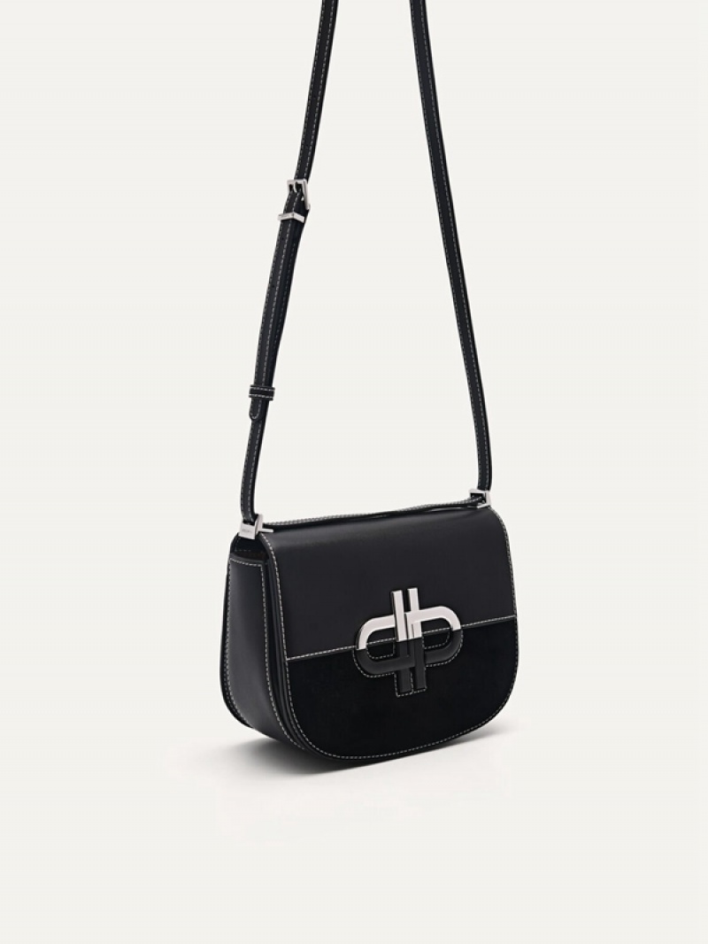 Black Women's Pedro Icon Leather Shoulder Bags | RBMSJC-827