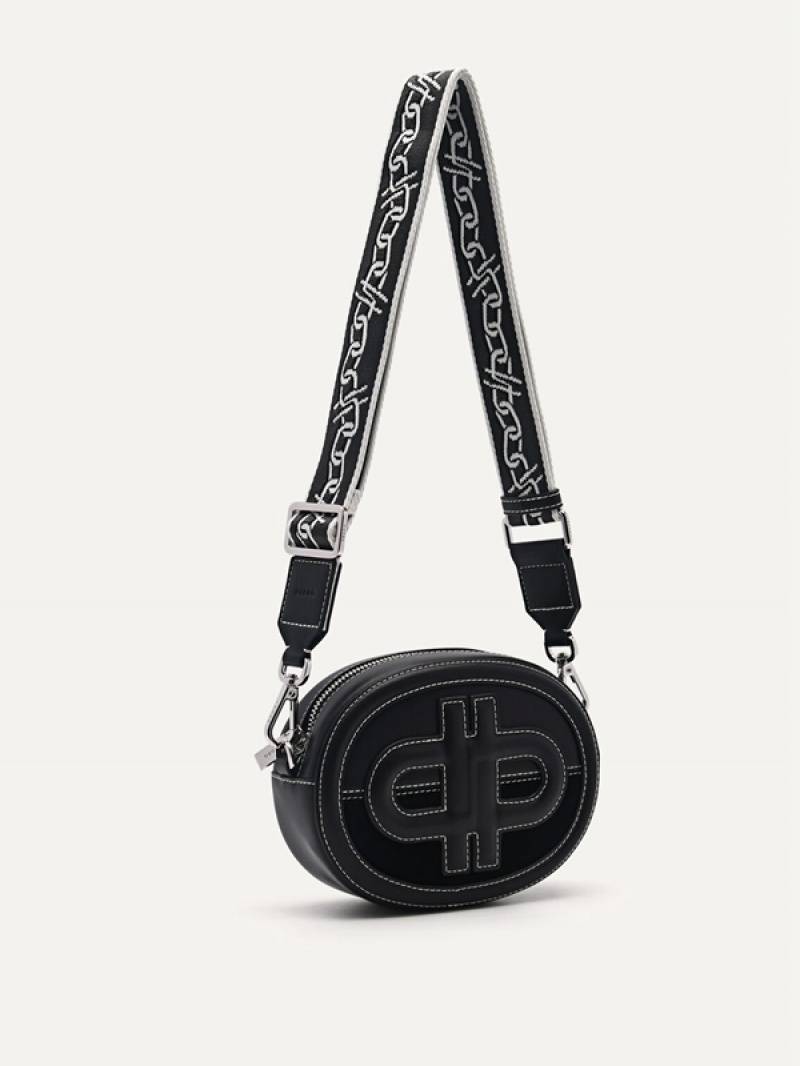 Black Women's Pedro Icon Leather Shoulder Bags | OKZPWV-521