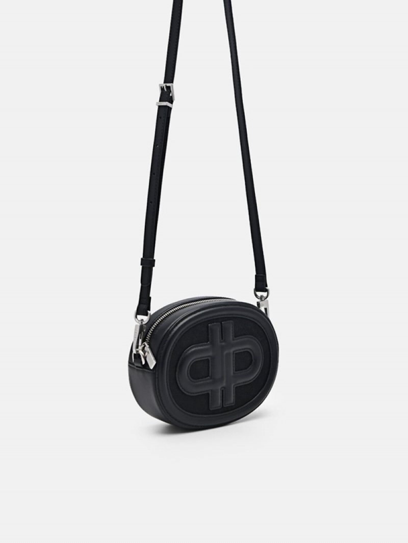 Black Women's Pedro Icon Round Leather Shoulder Bags | XQLAHO-705