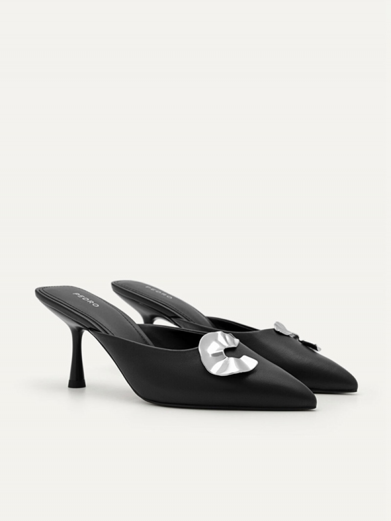 Black Women's Pedro Iris Leather Heel Mules | GMVLDN-596