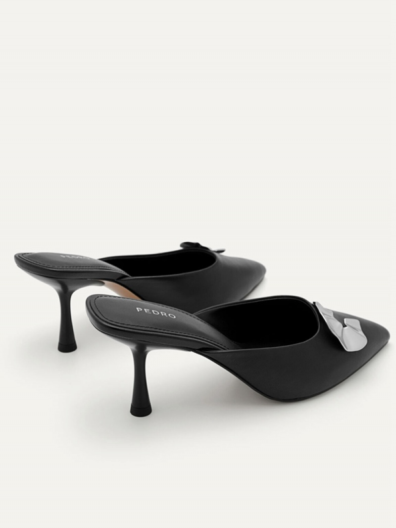 Black Women's Pedro Iris Leather Heel Mules | GMVLDN-596