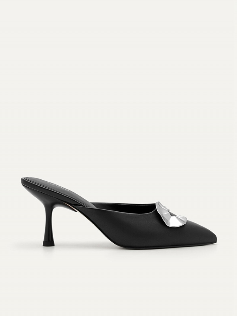 Black Women\'s Pedro Iris Leather Heel Mules | GMVLDN-596