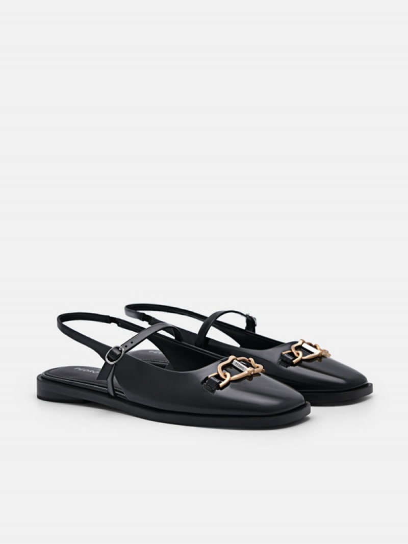 Black Women's Pedro Jean Leather Slingback Sandals | ZXDENU-601