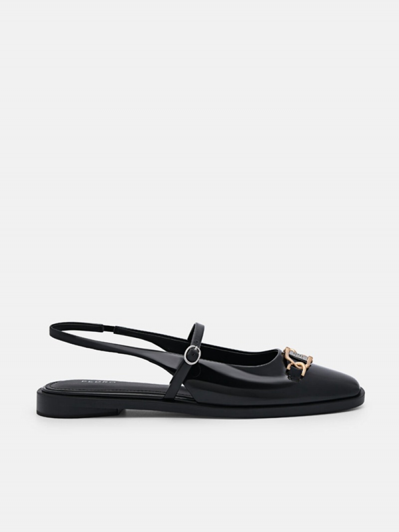 Black Women\'s Pedro Jean Leather Slingback Sandals | ZXDENU-601