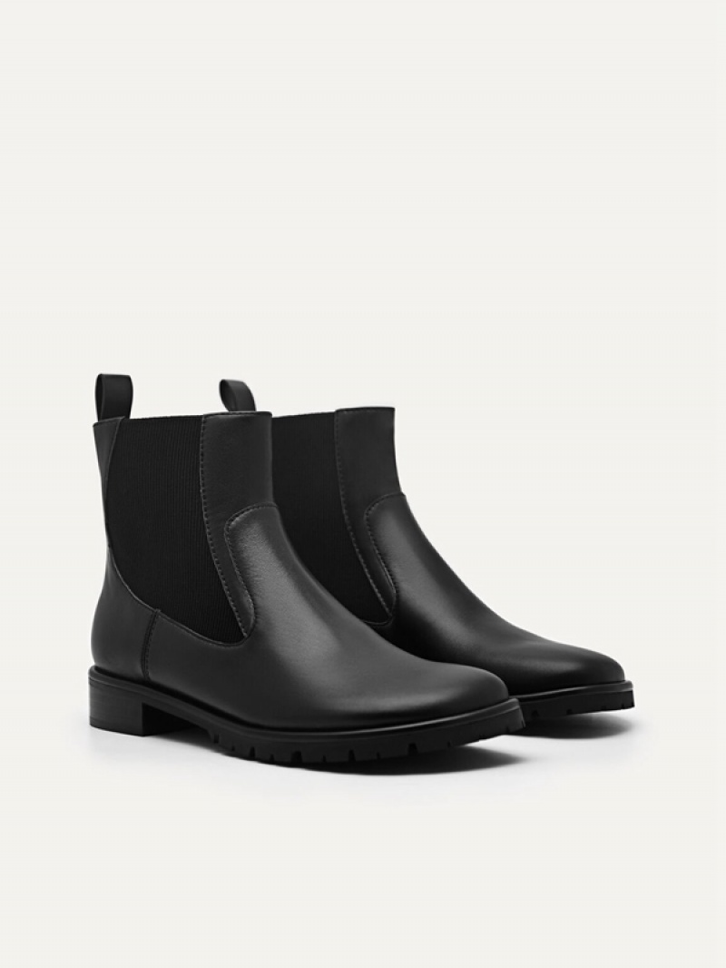 Black Women's Pedro Leather Chelsea Boots | HTFEAZ-765