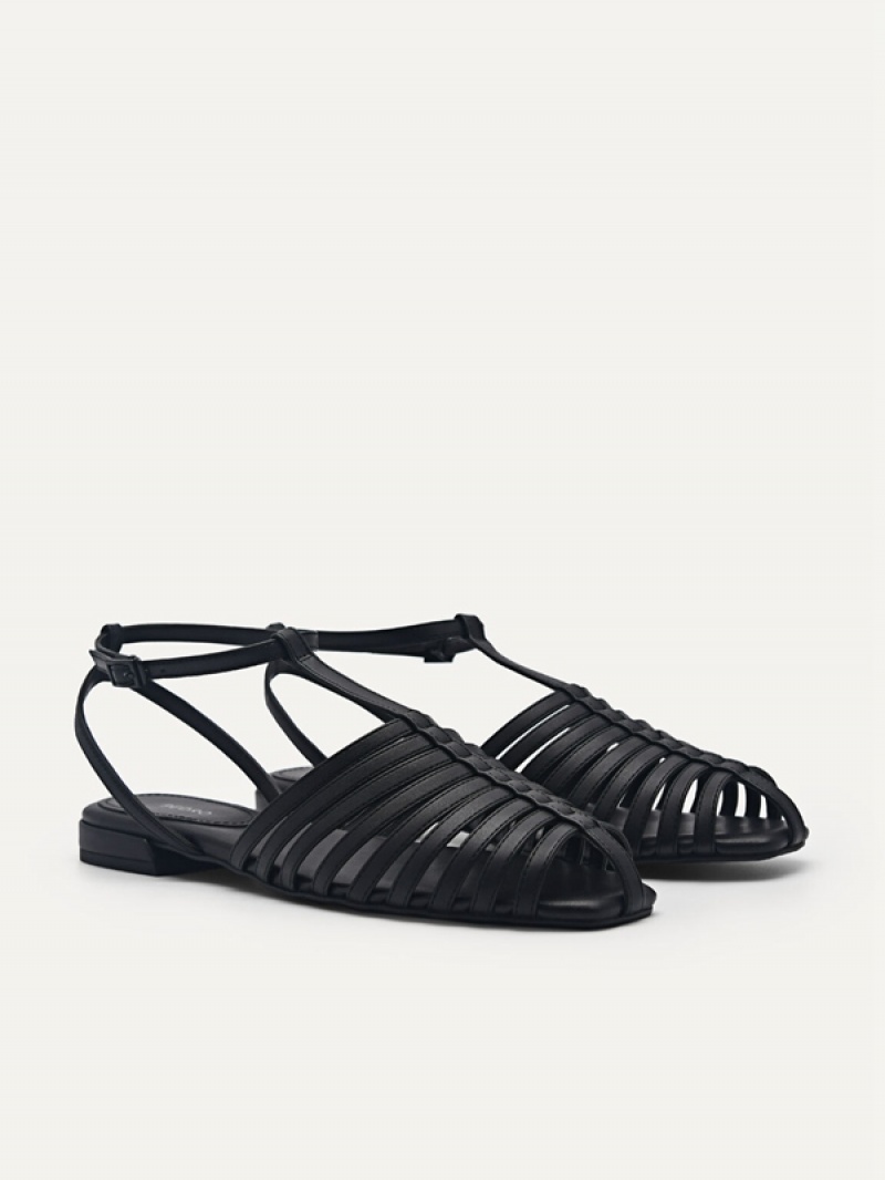 Black Women's Pedro Palma Caged Sandals | GSCBFX-695