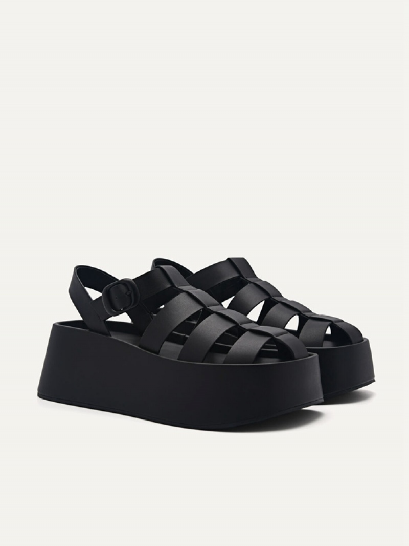 Black Women's Pedro Palma Platform Sandals | HFKQSG-651