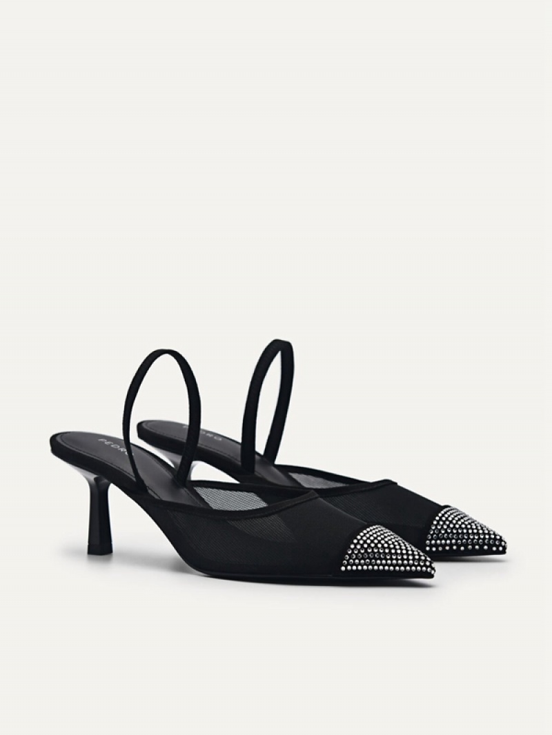 Black Women's Pedro Rina Mesh Slingback Pumps | YVZFAM-031