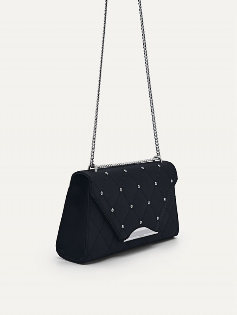 Black Women's Pedro Rina Satin Shoulder Bags | XDBGTU-813